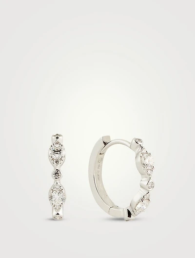 18K Gold HOF Bezel Regal Huggie Hoop Earrings With Diamonds