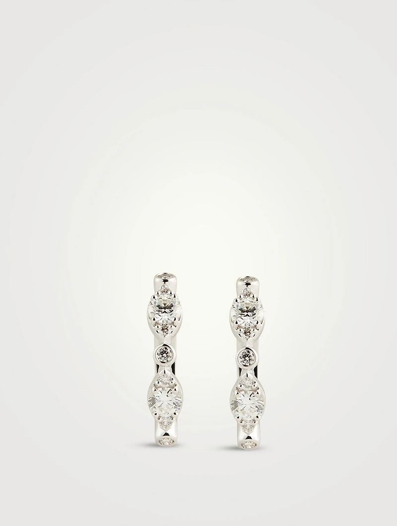 18K Gold HOF Bezel Regal Huggie Hoop Earrings With Diamonds