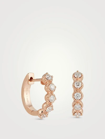 18K Rose Gold Diamond Bar Huggie Hoop Earrings With Diamonds