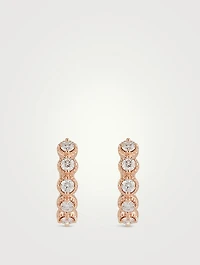 18K Rose Gold Diamond Bar Huggie Hoop Earrings With Diamonds