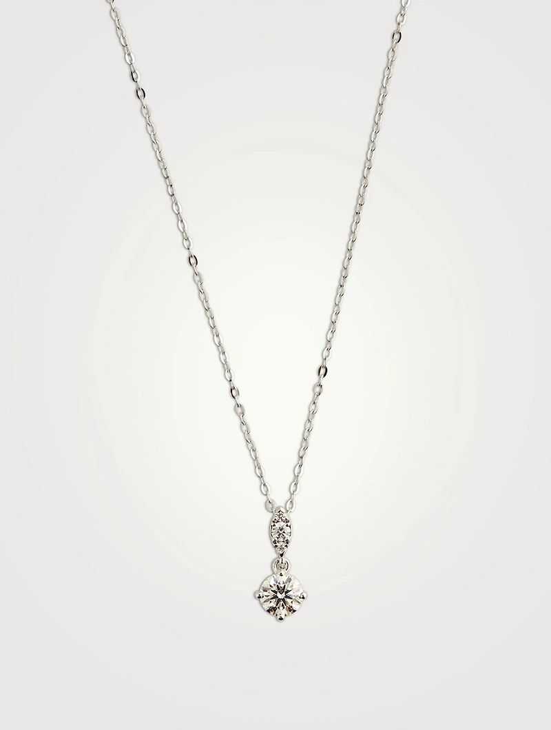 18K White Gold Aerial Petite Drop Pendant Necklace With Diamonds