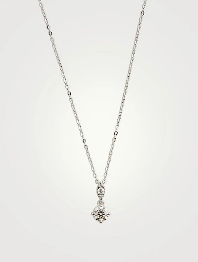 18K White Gold Aerial Petite Drop Pendant Necklace With Diamonds