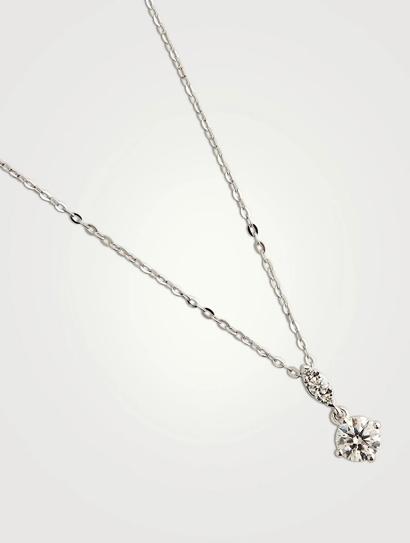 18K White Gold Aerial Petite Drop Pendant Necklace With Diamonds