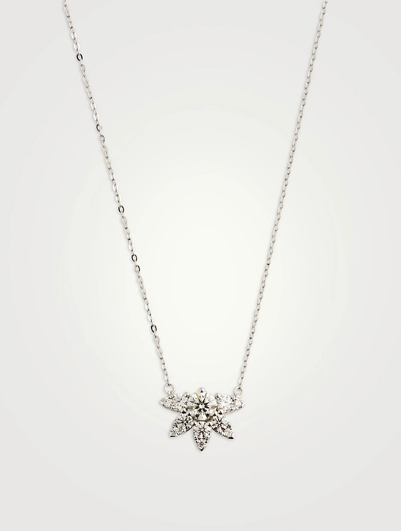 18K White Gold Aerial Sunburst Pendant Necklace With Diamonds