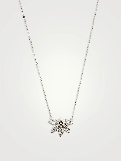 18K White Gold Aerial Sunburst Pendant Necklace With Diamonds