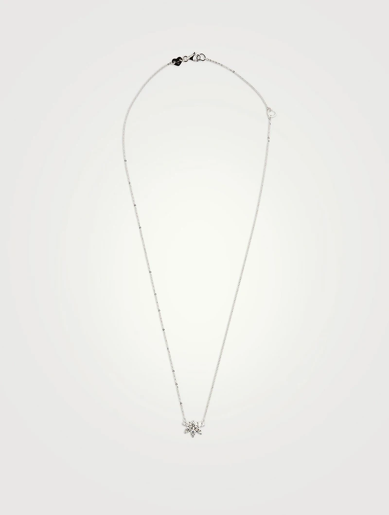 18K White Gold Aerial Sunburst Pendant Necklace With Diamonds