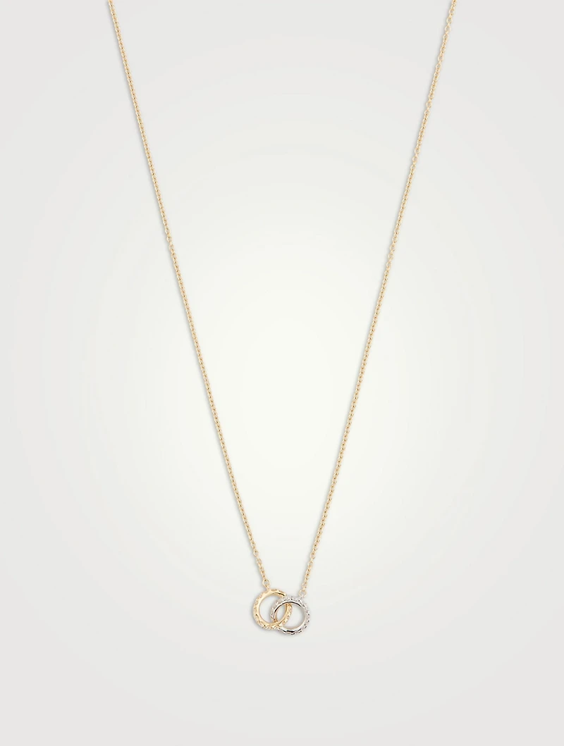 18K Gold HOF Classic Interlocking Circle Pendant Necklace With Diamonds