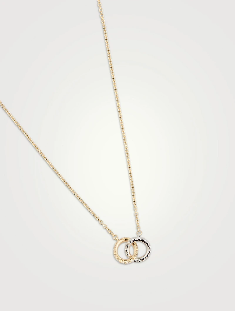 18K Gold HOF Classic Interlocking Circle Pendant Necklace With Diamonds