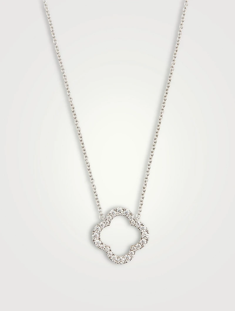 Medium 18K White Gold Signature Petal Pendant Necklace With Diamonds