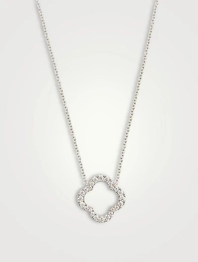 Medium 18K White Gold Signature Petal Pendant Necklace With Diamonds