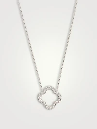 Medium 18K White Gold Signature Petal Pendant Necklace With Diamonds
