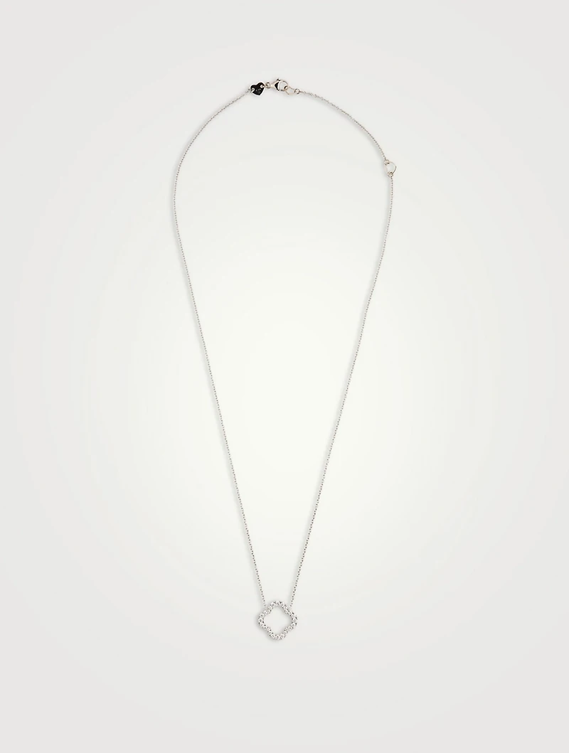 Medium 18K White Gold Signature Petal Pendant Necklace With Diamonds