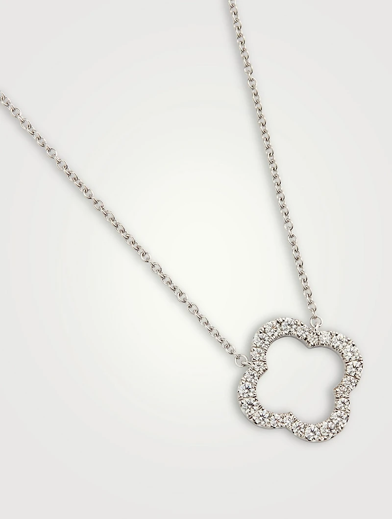 Medium 18K White Gold Signature Petal Pendant Necklace With Diamonds