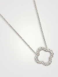 Medium 18K White Gold Signature Petal Pendant Necklace With Diamonds