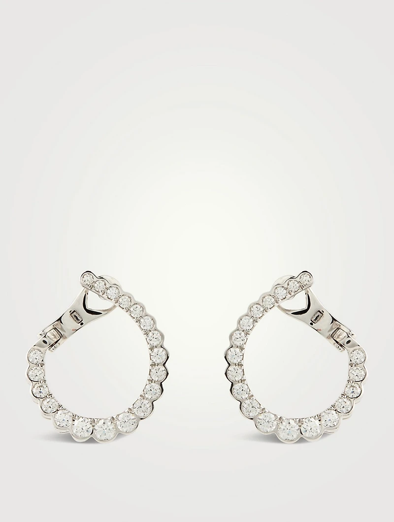 Small 18K White Gold Aerial Regal Hoop Earrings With Diamonds
