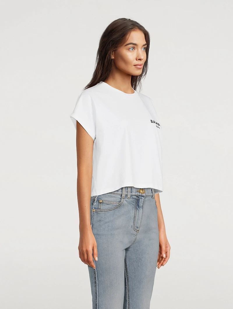 Flocked Logo Cropped T-Shirt