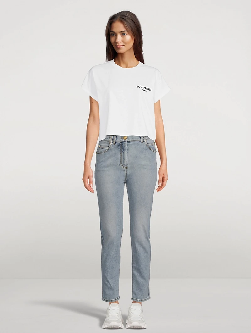 Flocked Logo Cropped T-Shirt