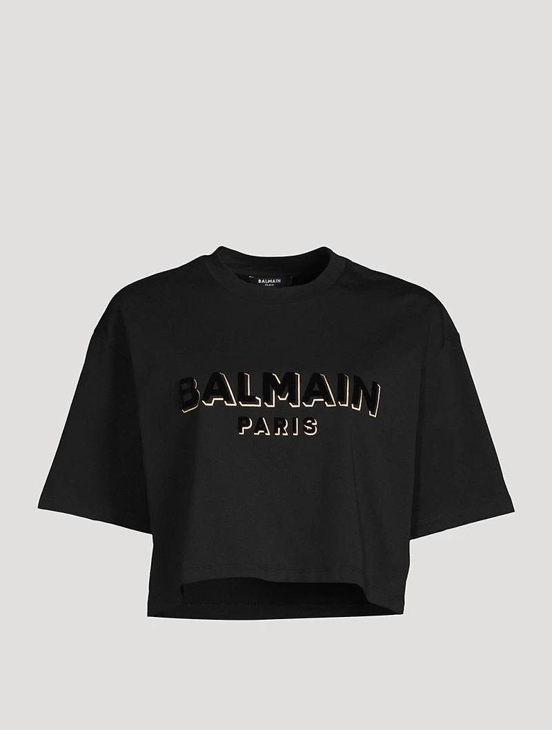Metallic Flocked Logo Cropped T-Shirt