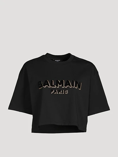 Metallic Flocked Logo Cropped T-Shirt