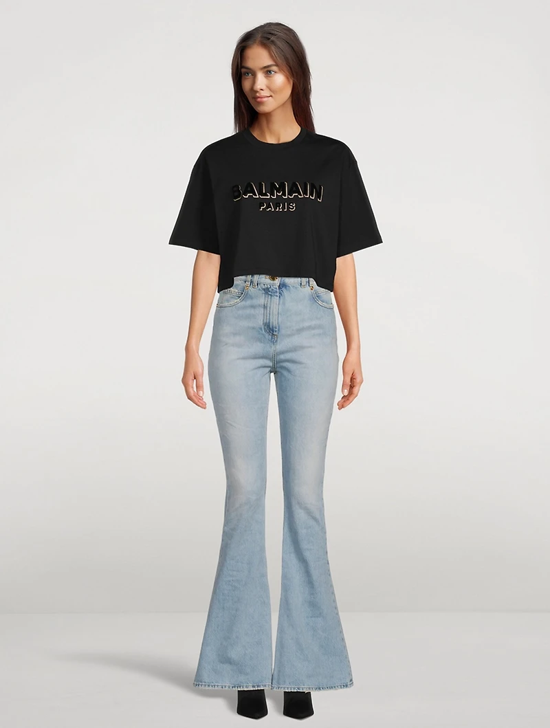 Metallic Flocked Logo Cropped T-Shirt