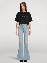 Metallic Flocked Logo Cropped T-Shirt