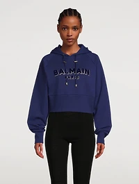 Flocked Logo Cropped Hoodie