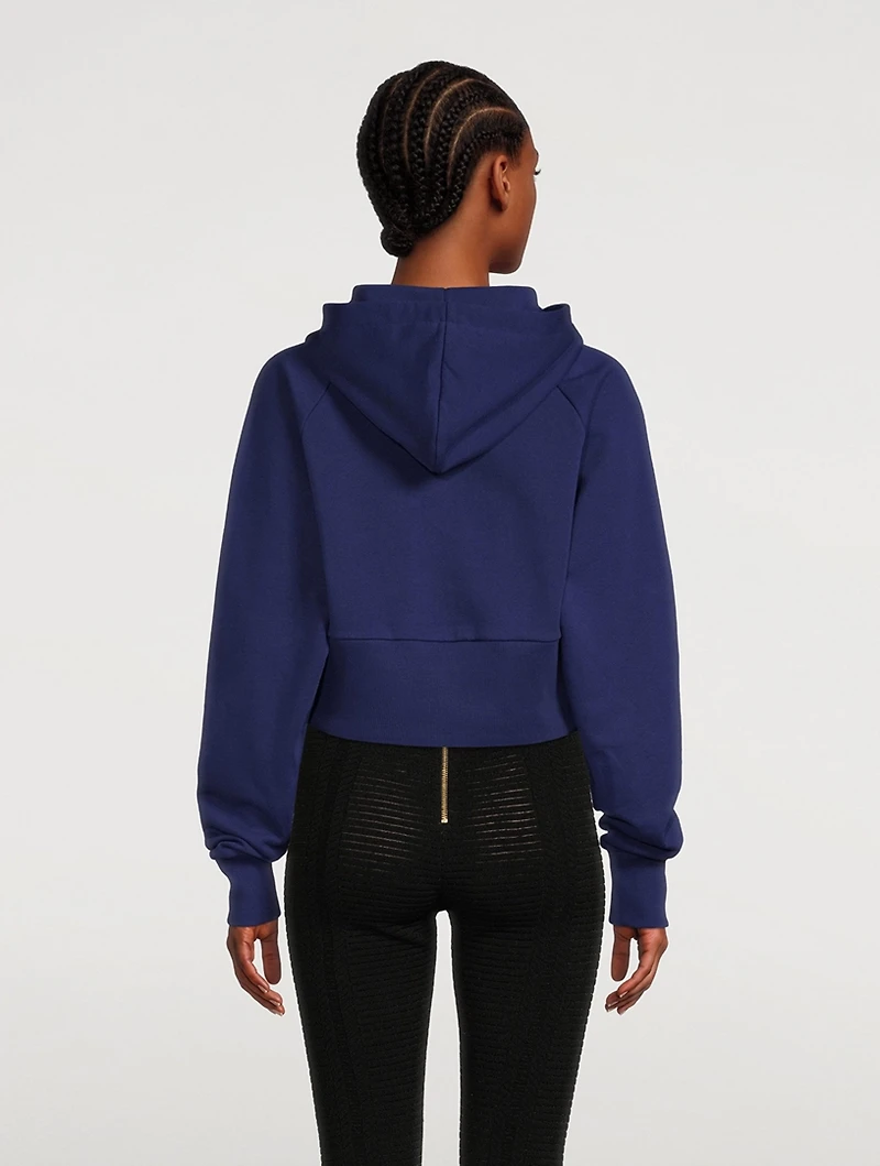 Flocked Logo Cropped Hoodie