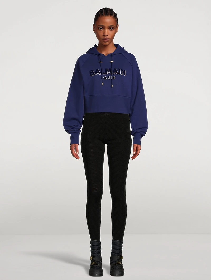 Flocked Logo Cropped Hoodie