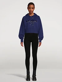 Flocked Logo Cropped Hoodie