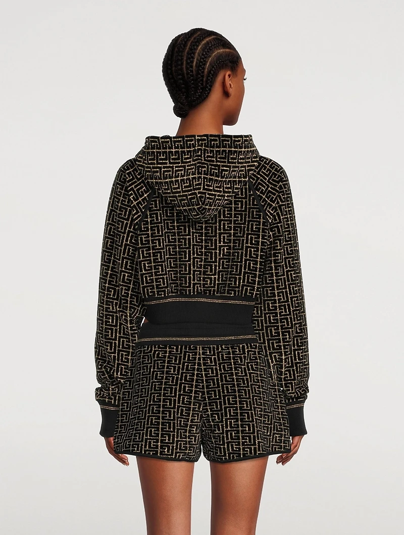 Monogram Velvet Jacquard Cropped Hoodie