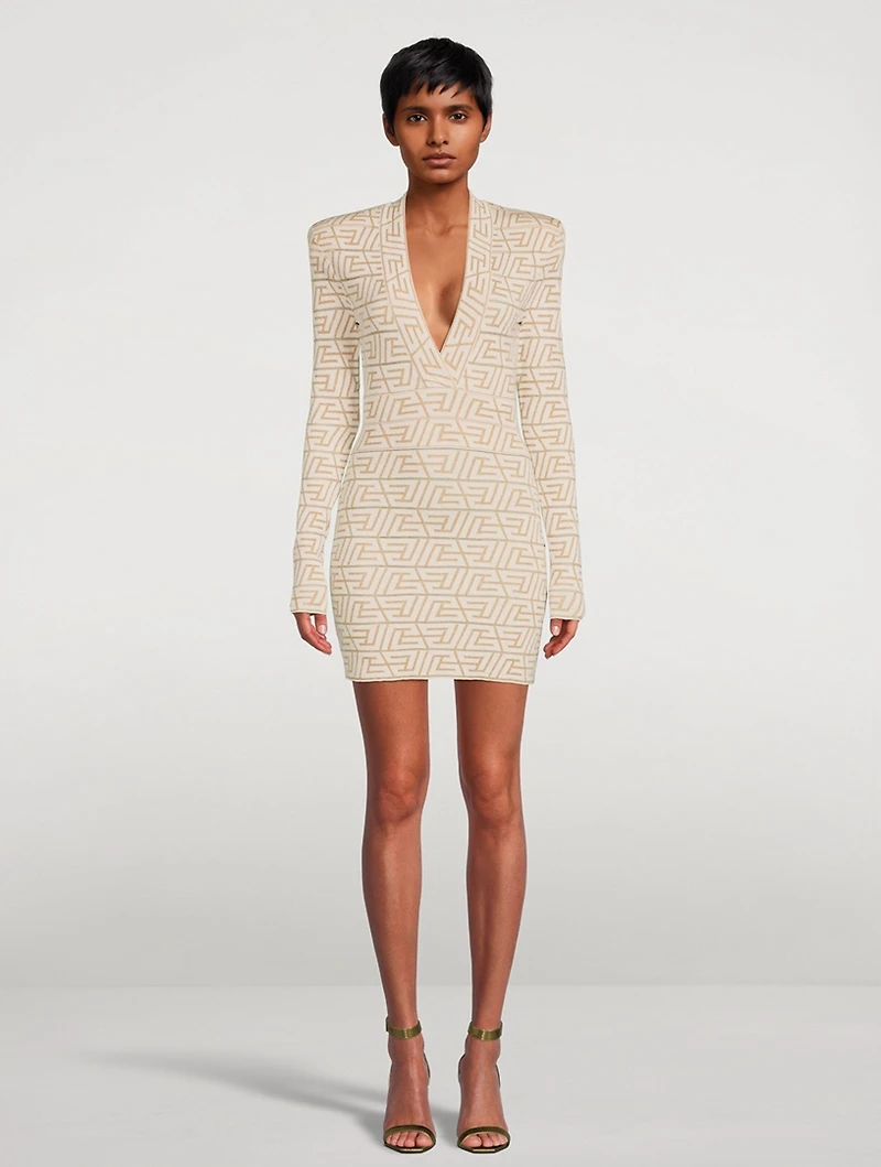 Pyramide Long-Sleeve Knit Mini Dress