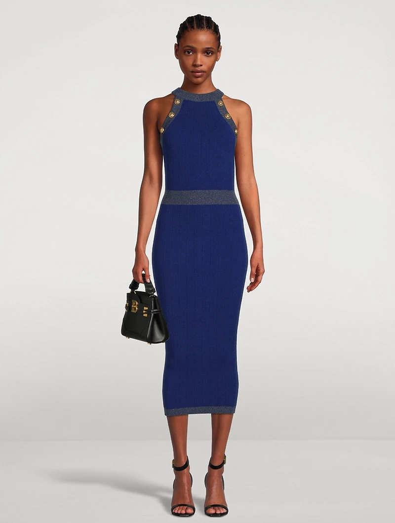 Golden Edge Knit Midi Dress
