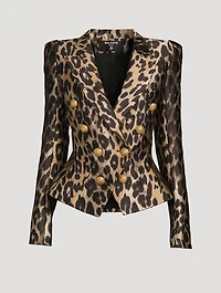 Leopard Jacquard Double-Breasted Blazer