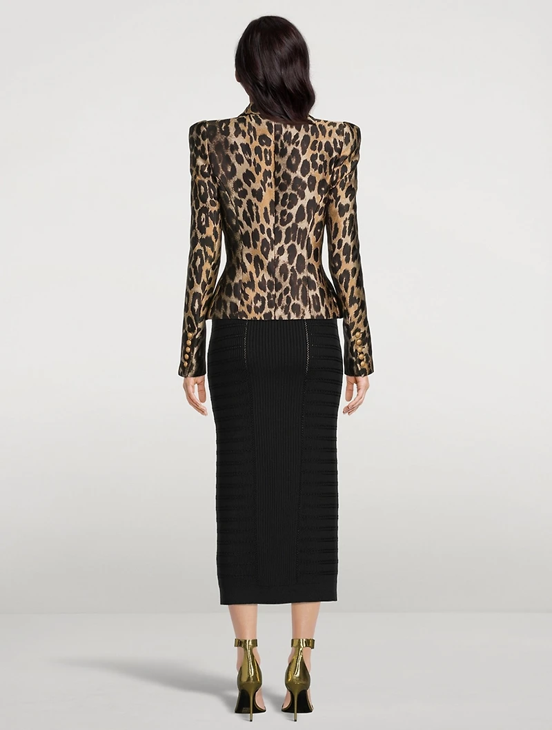 Leopard Jacquard Double-Breasted Blazer