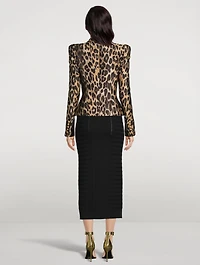 Leopard Jacquard Double-Breasted Blazer