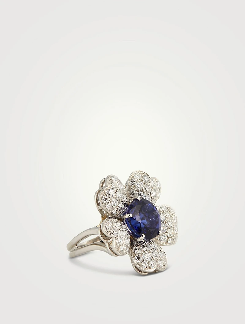 Tanzanite Flower Ring With Diamonds