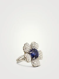 Tanzanite Flower Ring With Diamonds