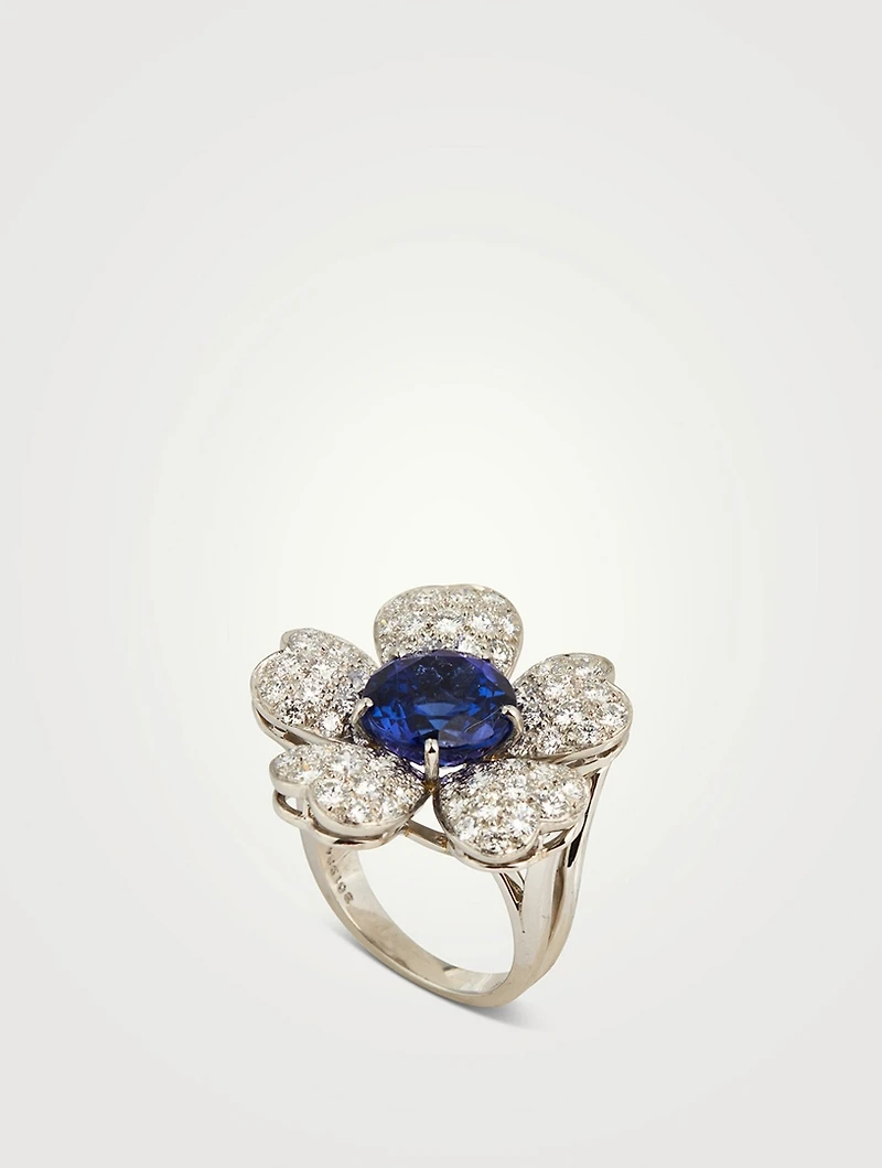 Tanzanite Flower Ring With Diamonds