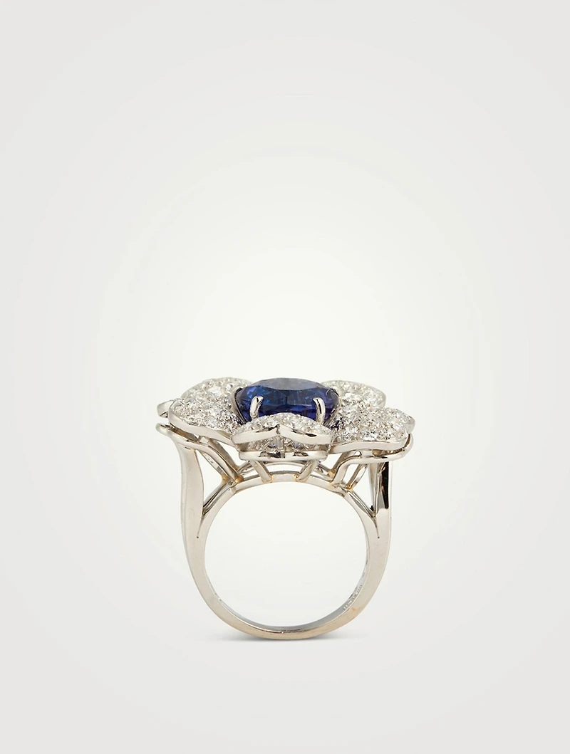Tanzanite Flower Ring With Diamonds
