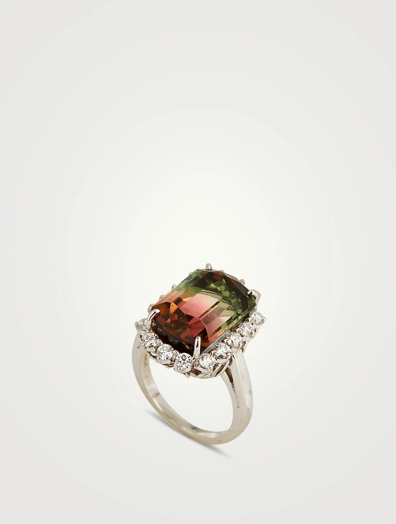 Bi-Colour Tourmaline Ring With Diamonds