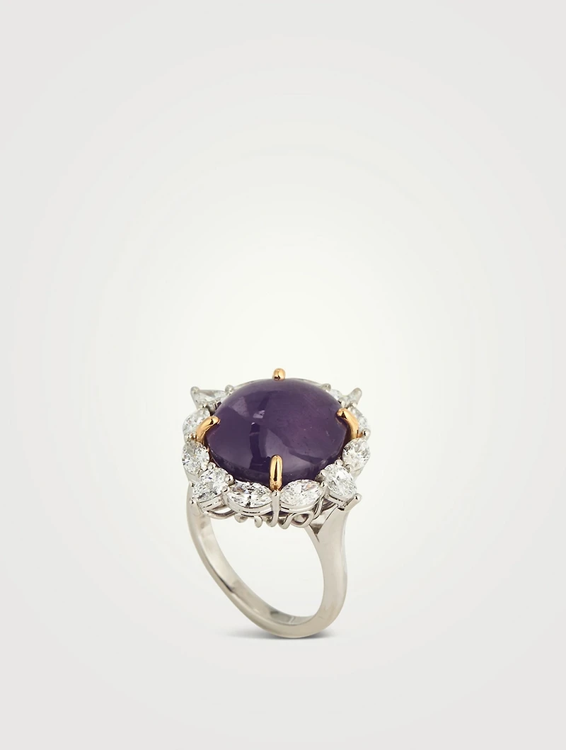 Purple Star Sapphire Ring With Diamonds