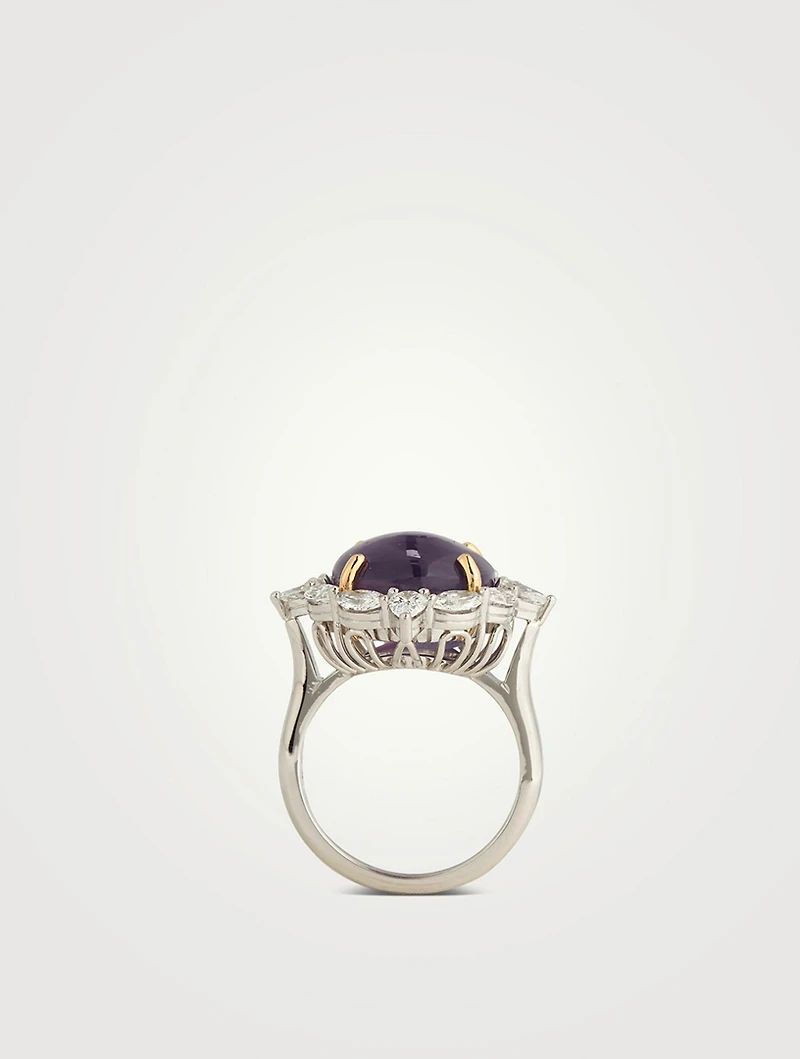 Purple Star Sapphire Ring With Diamonds