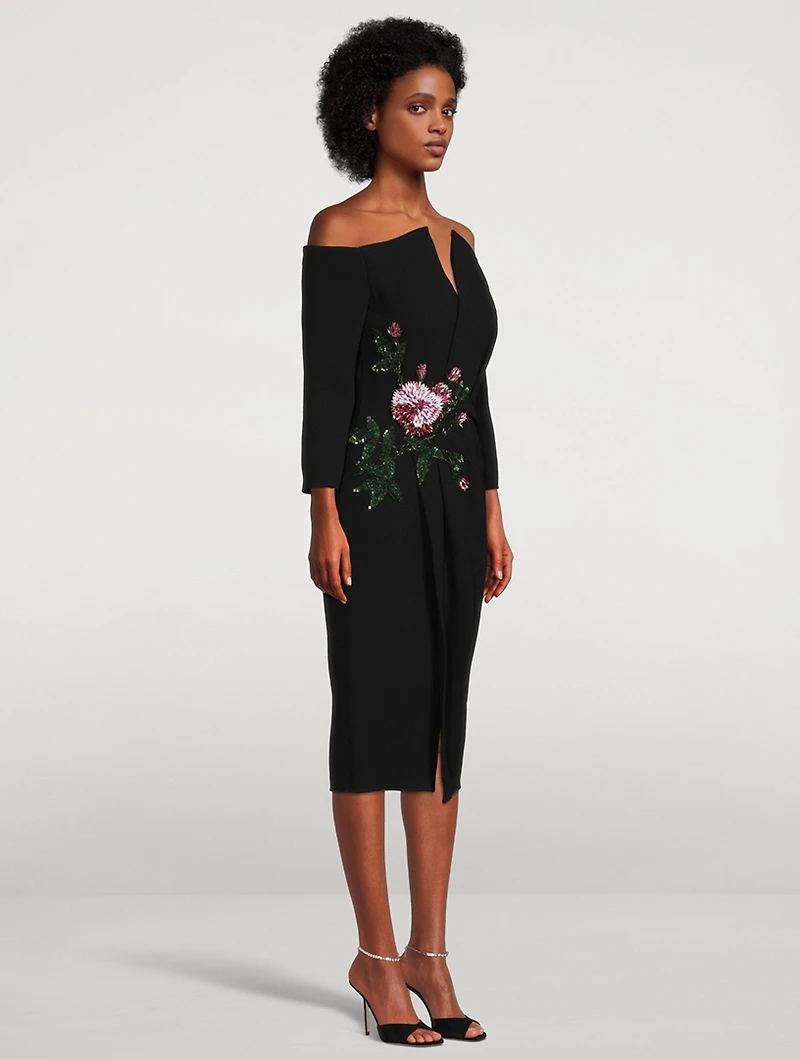 Embellished Off-The-Shoulder Cocktail Dress