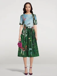 Poplin Midi Dress Botanical Forest Print