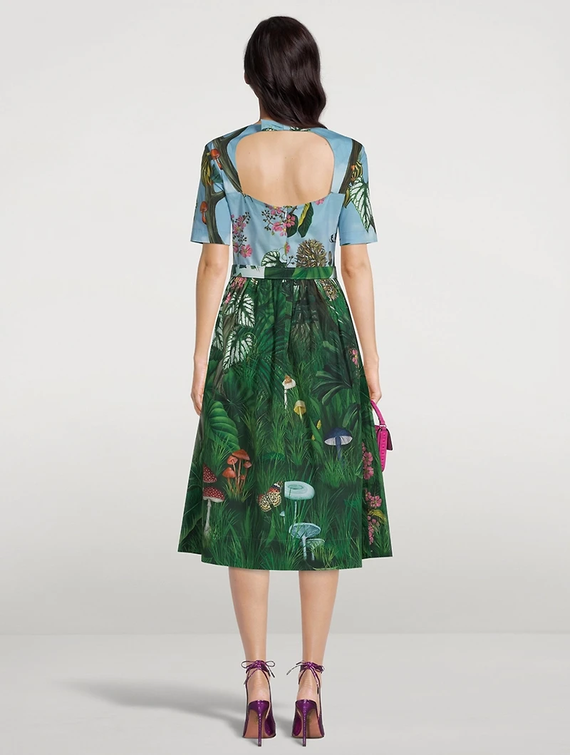 Poplin Midi Dress Botanical Forest Print