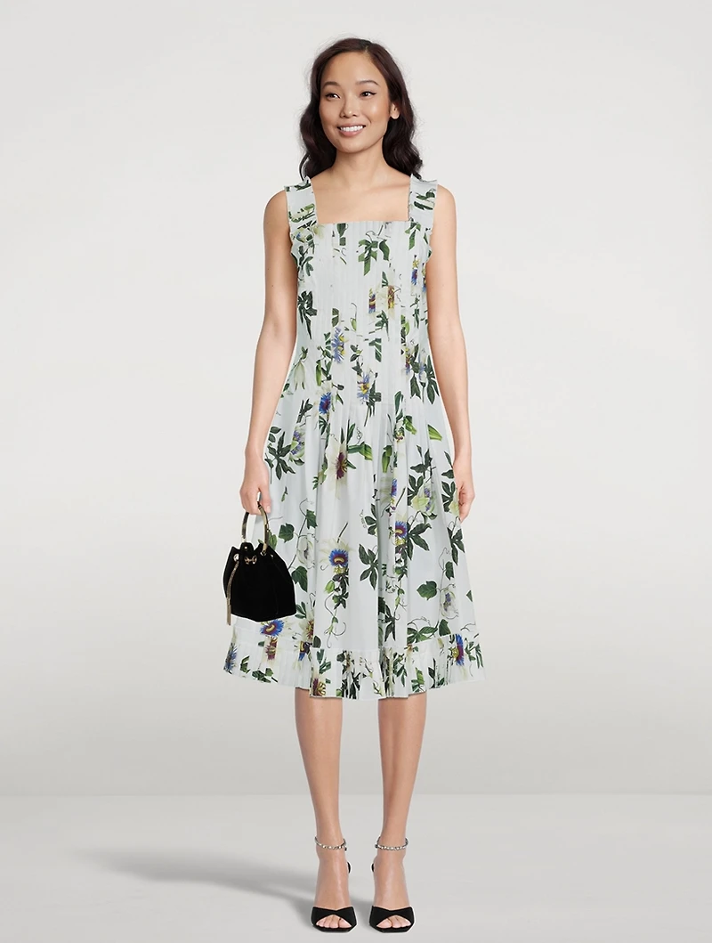 Passionflower Poplin Midi Dress With Pleat Detail