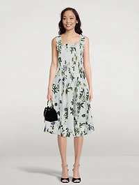Passionflower Poplin Midi Dress With Pleat Detail