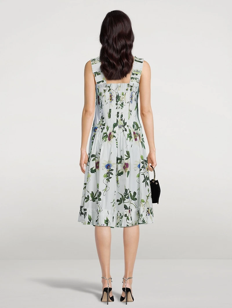 Passionflower Poplin Midi Dress With Pleat Detail