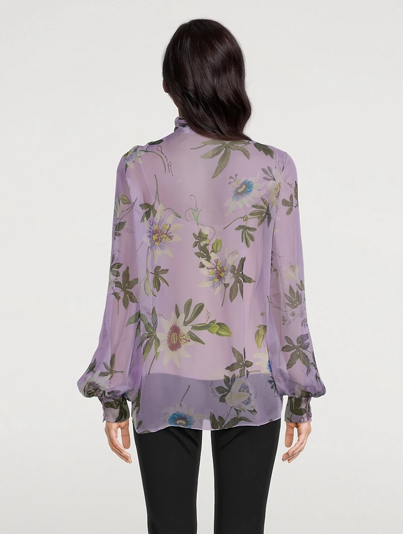Chiffon Tie-Neck Blouse Passionflower Print