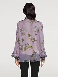 Chiffon Tie-Neck Blouse Passionflower Print